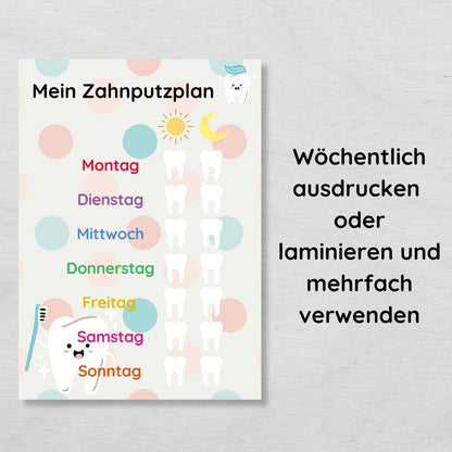 Zahnputzplan für Kinder, Checkliste tägliches Zähne putzen