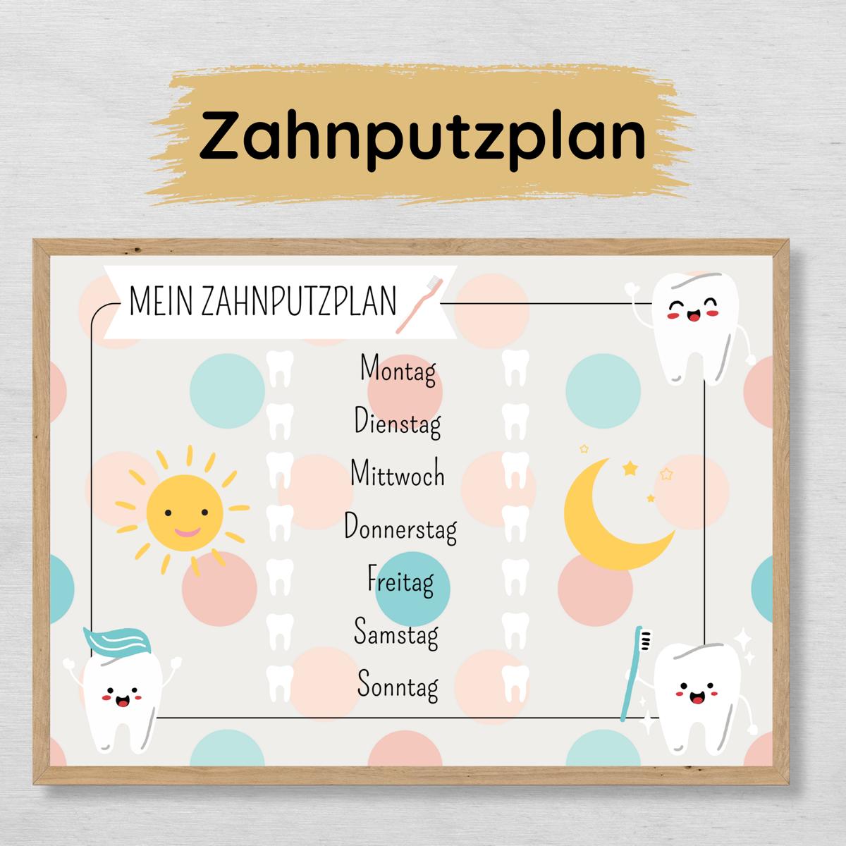 Zahnputzplan für Kinder, Zähne putzen Checkliste, gepunktet