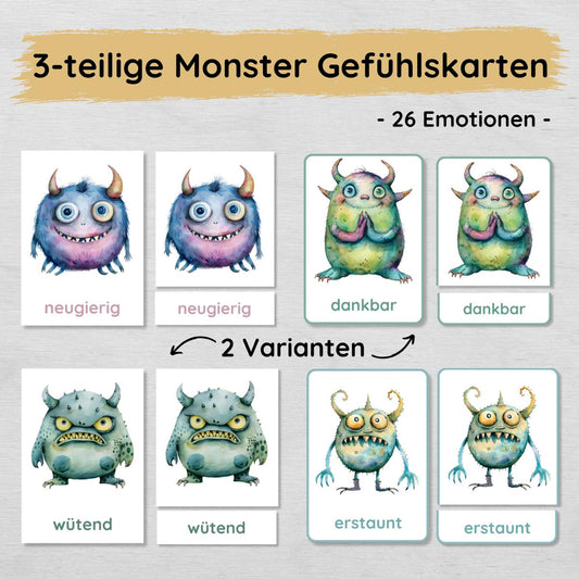 26 dreiteilige Monster Gefühlskarten für Kinder